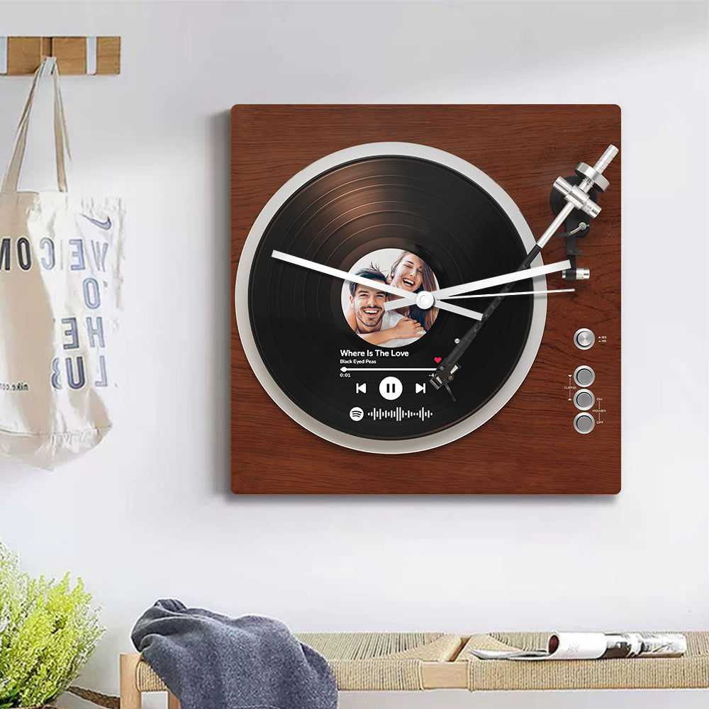 Personalized Vinyl Record Clock Custom Spotify Code Photo Square Clock Unique Home Decor Gifts - soufeelau
