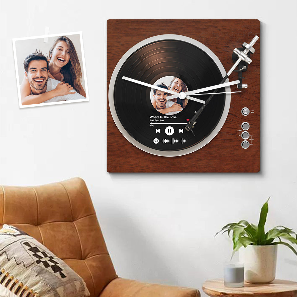Personalized Vinyl Record Clock Custom Spotify Code Photo Square Clock Unique Home Decor Gifts - soufeelau