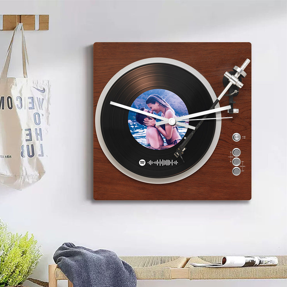 Custom Spotify Code Photo Square Clock Personalized Vinyl Record Clock Unique Home Decor Gifts - soufeelau