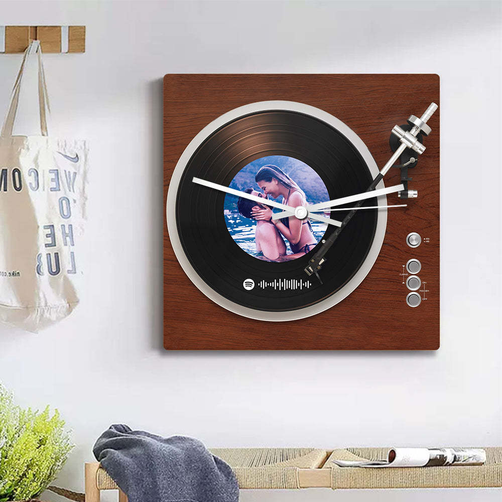 Custom Spotify Code Photo Square Clock Personalized Vinyl Record Clock Unique Home Decor Gifts - soufeelau