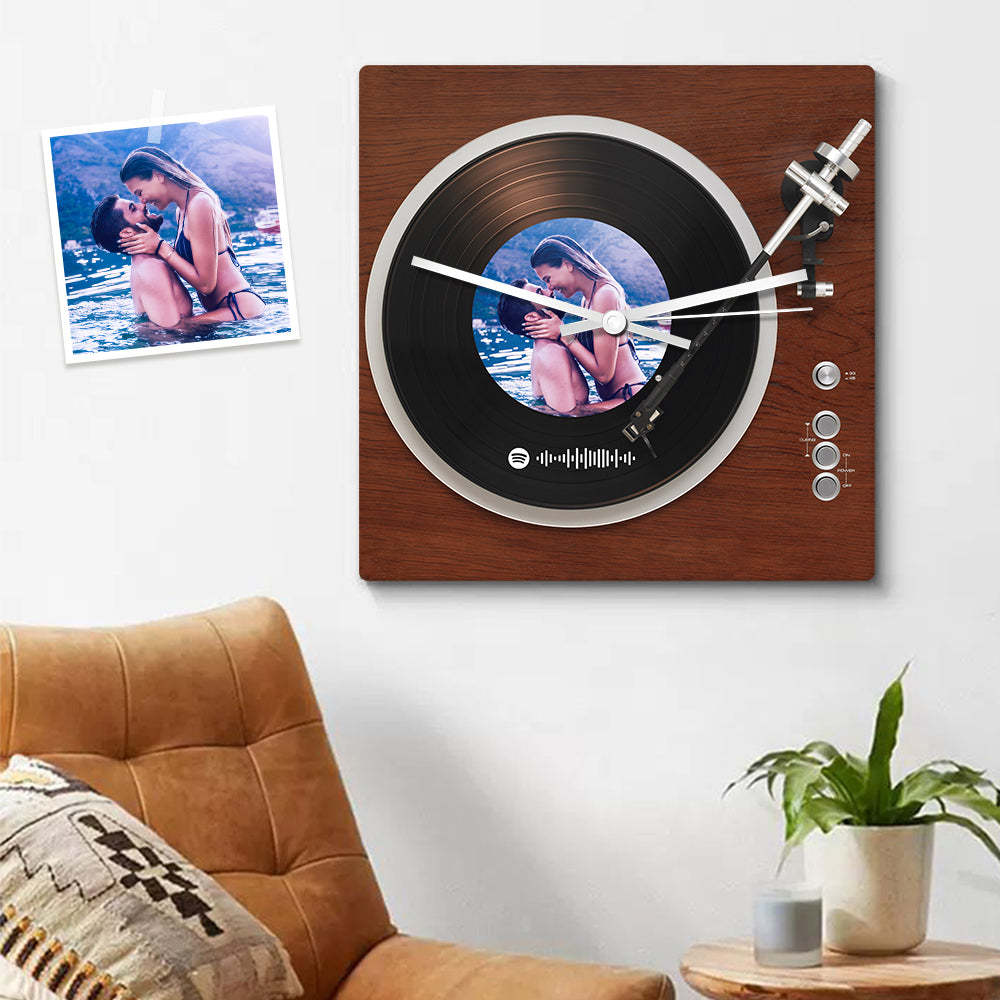 Custom Spotify Code Photo Square Clock Personalized Vinyl Record Clock Unique Home Decor Gifts - soufeelau