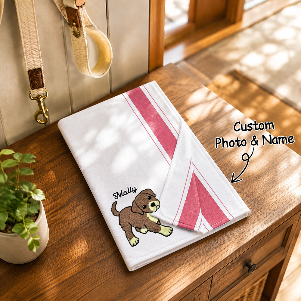Personalized Dog & Cat Embroidered Hand Towel – Custom Pet Name Towel for Bathroom & Kitchen