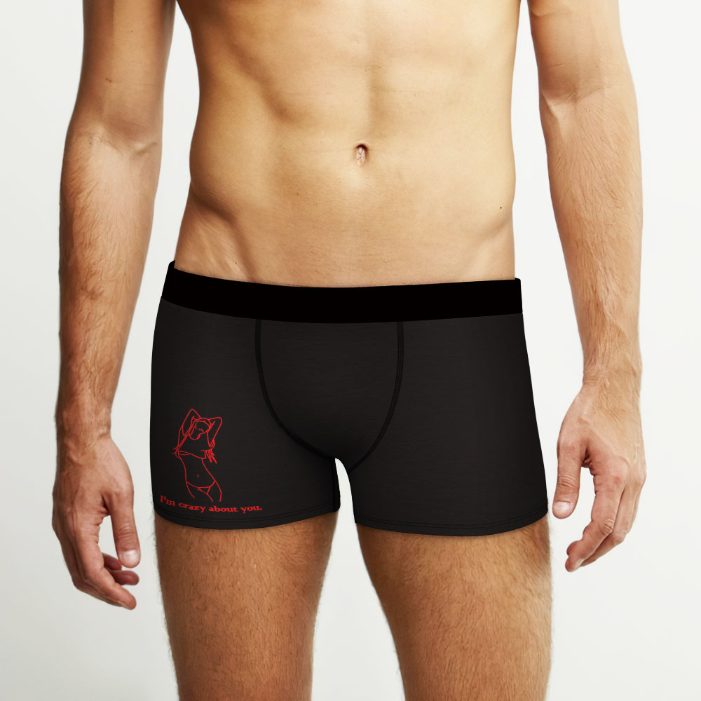 Custom Photo Boxer Hand Painted Engraved Men's Underwear Boxers Line Art Gift For Boyfriend - soufeelau