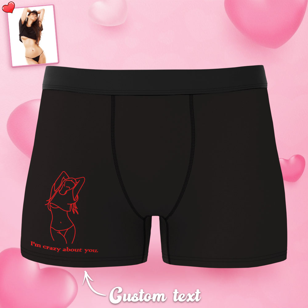 Custom Photo Boxer Hand Painted Engraved Men's Underwear Boxers Line Art Gift For Boyfriend - soufeelau