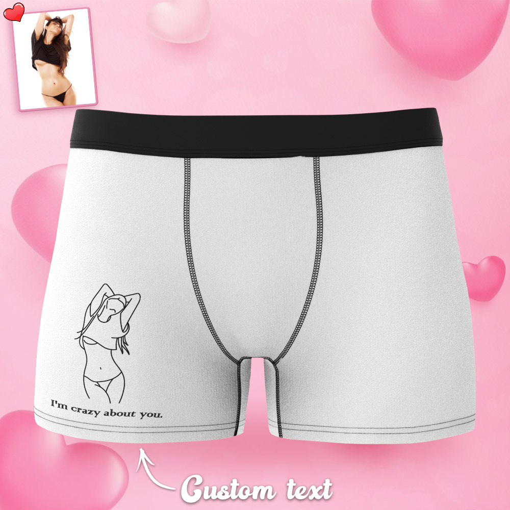 Custom Photo Boxer Hand Painted Engraved Men's Underwear Boxers Line Art Gift For Boyfriend - soufeelau