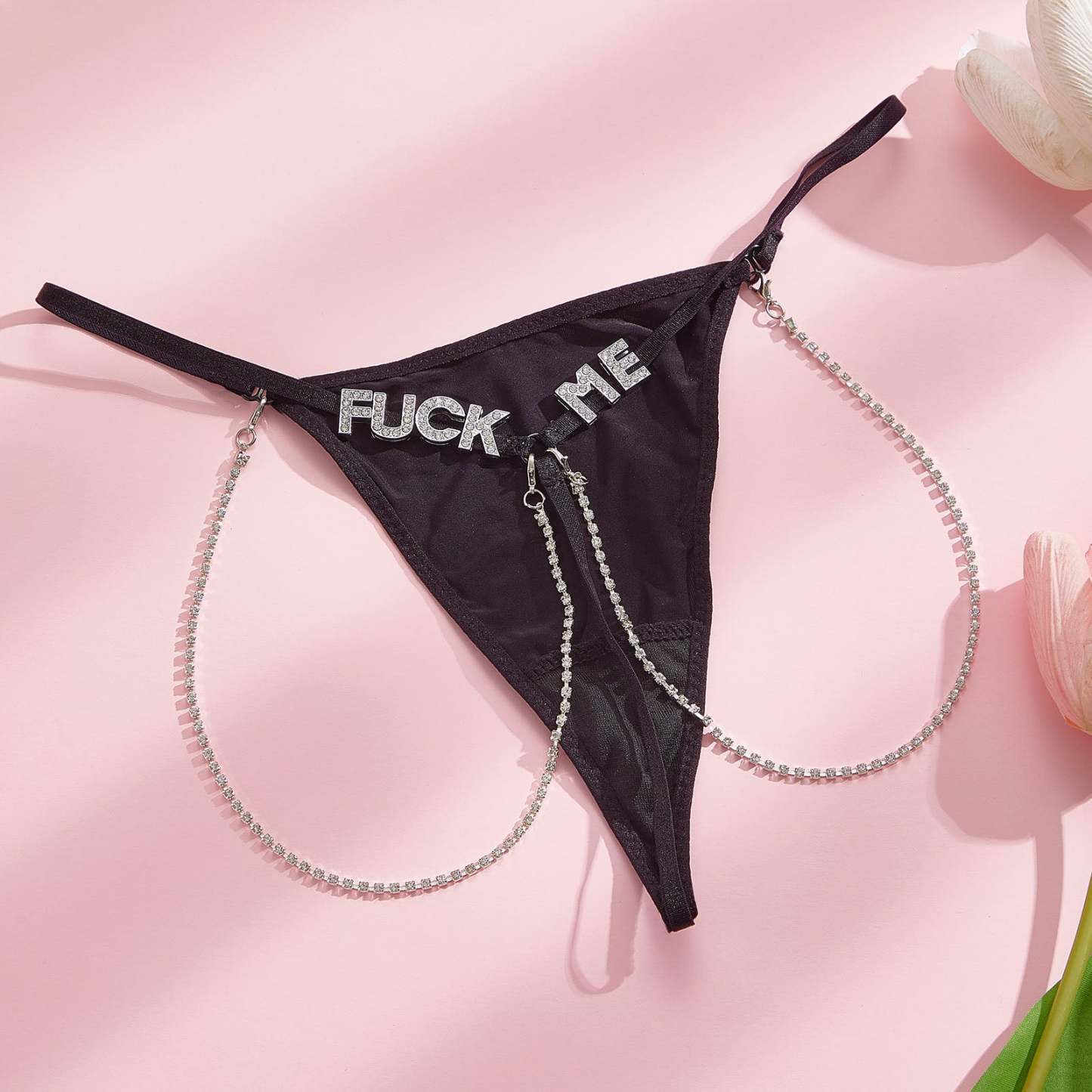 Custom Rhinestone Letter Metallic Chains Sexy Seamless Thong - soufeelau