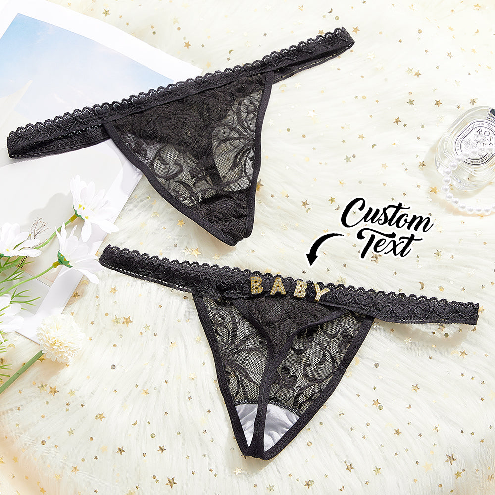 Custom Rhinestone Letter Thong Personalized Name Lace Panties - soufeelau