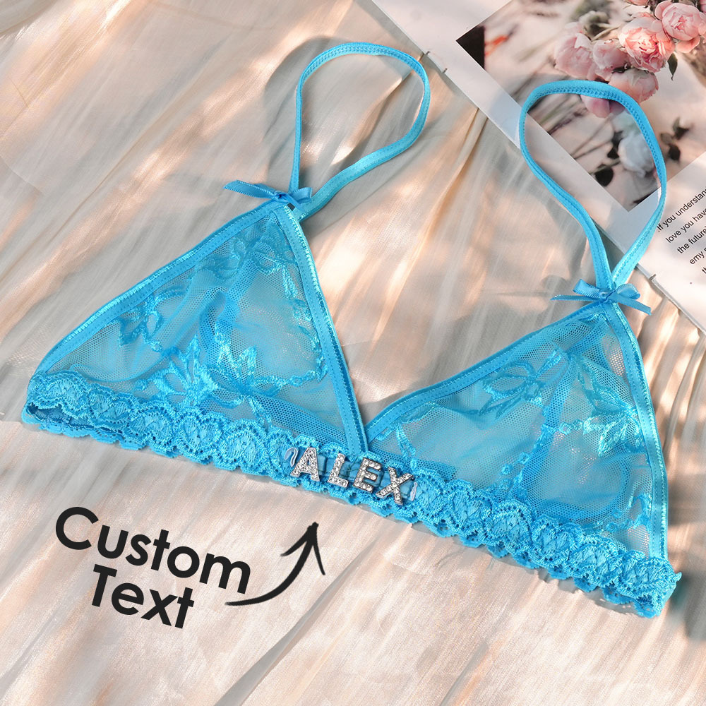 Custom Lace Bra With Jewelry Crystal Letter Name Lace Transparent Underwear Gift For Her - soufeelau