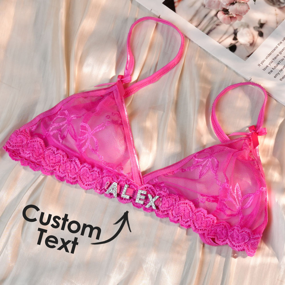 Custom Lace Bra With Jewelry Crystal Letter Name Lace Transparent Underwear Gift For Her - soufeelau