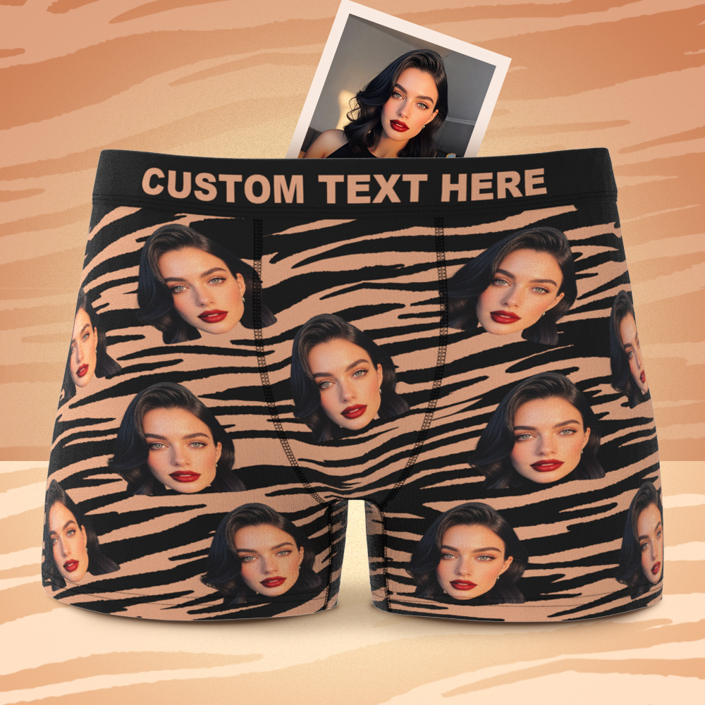Custom Face Boxer Sexy Striped Underwear Personalized Boxer Briefs Gift for Boyfriend Valentine's Gift - soufeelau