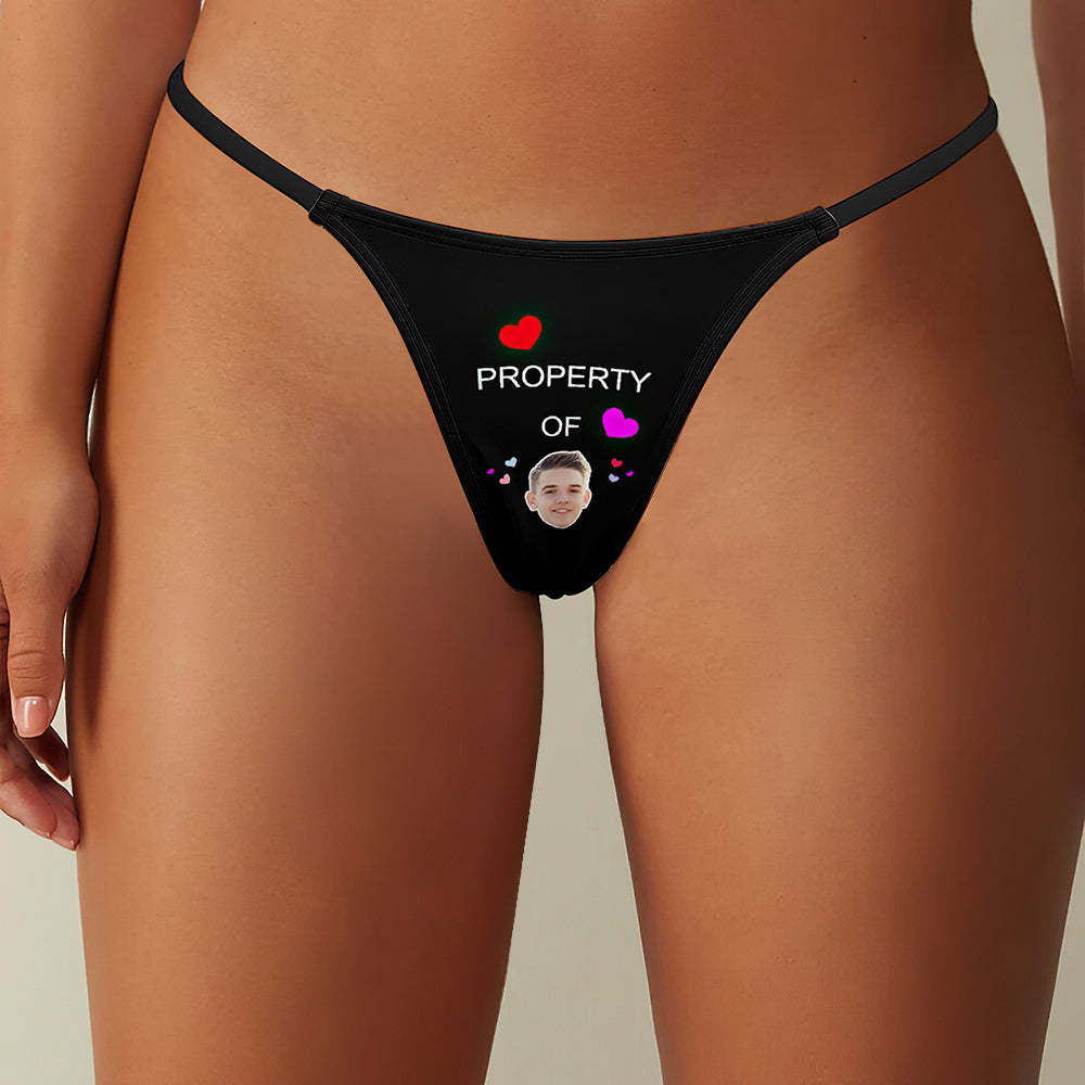 Custom Face Property of Hearts Women's Tanga Thong Valentine's Day Gift - soufeelau