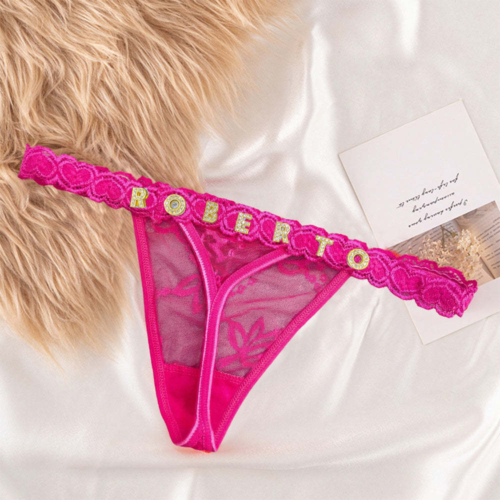 Custom Lace Thongs with Jewelry Crystal Letter Name Gift for Her - soufeelau