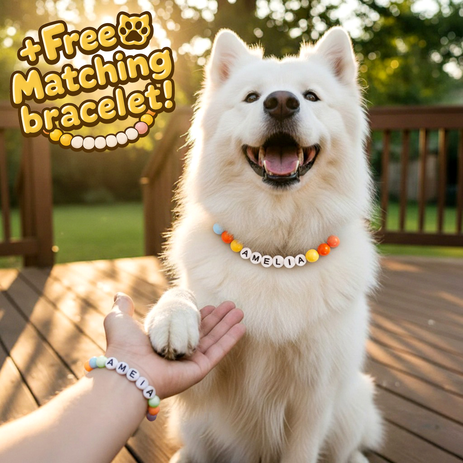 Personalized Name Necklace with Adjustable Leather Buckle Free Matching Bracelet Best Gift for Pet Lover - soufeelau