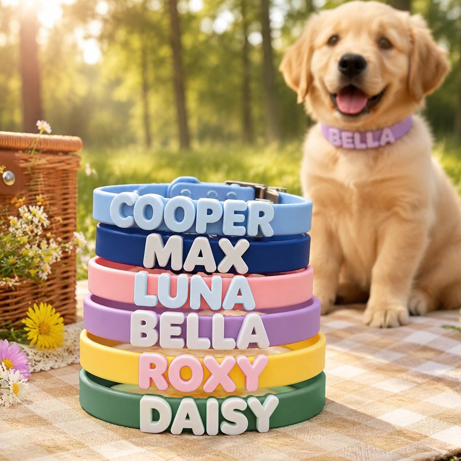 Personalized Waterproof Silicone Pet Collar Replaceable Letter Charms Pet Collar & Leash Set Easy to Clean Outdoor Pet Supplies - soufeelau