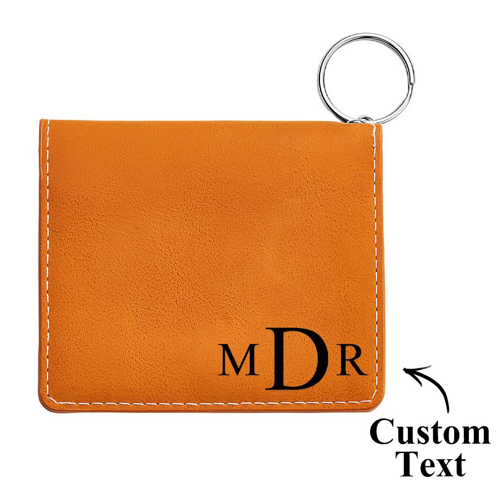 Custom Engraved Wallet Colorful ID Holder Leather Keychain Gifts - soufeelau