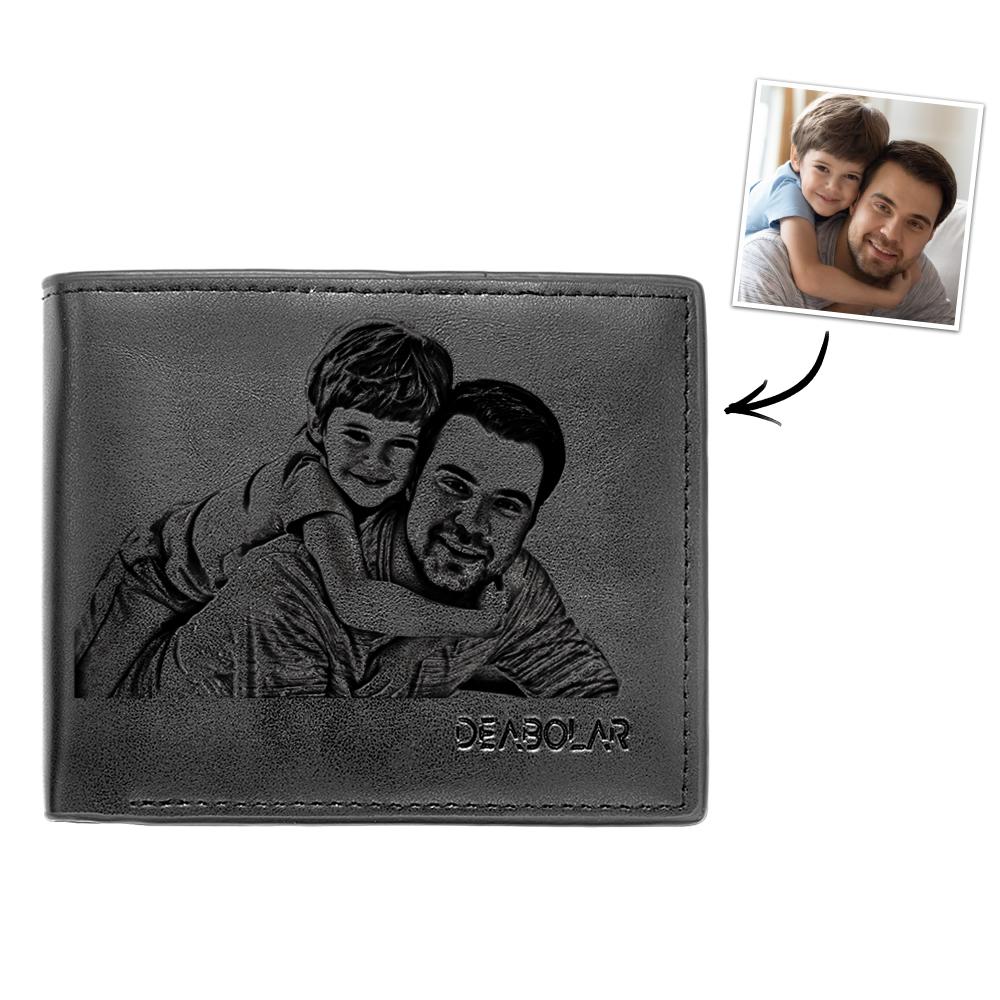 Personalized Photo Engraved Men's Flip Wallet Black - soufeelau