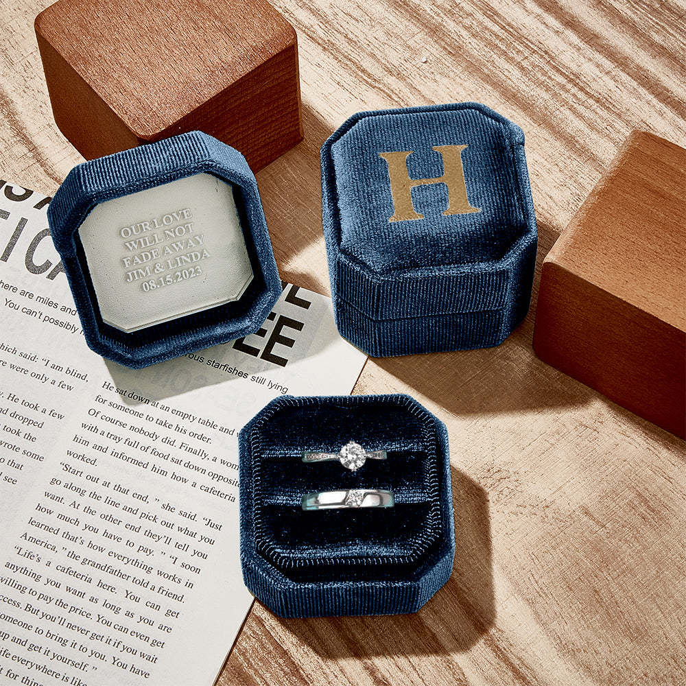 Personalized Ring Box Custom Text Square Ring Box Engagement Wedding Ring Box - soufeelau