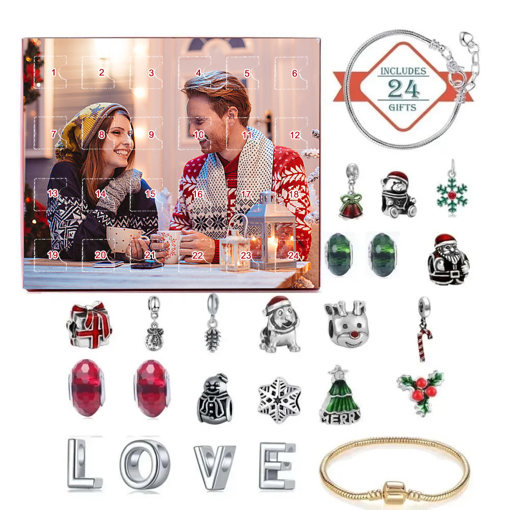 Personalized Projection Jewelry Advent Calendar Christmas Surprise Blind Box Bracelet 24 Calendar Countdown Gift Box Bracelet For Friend - soufeelau