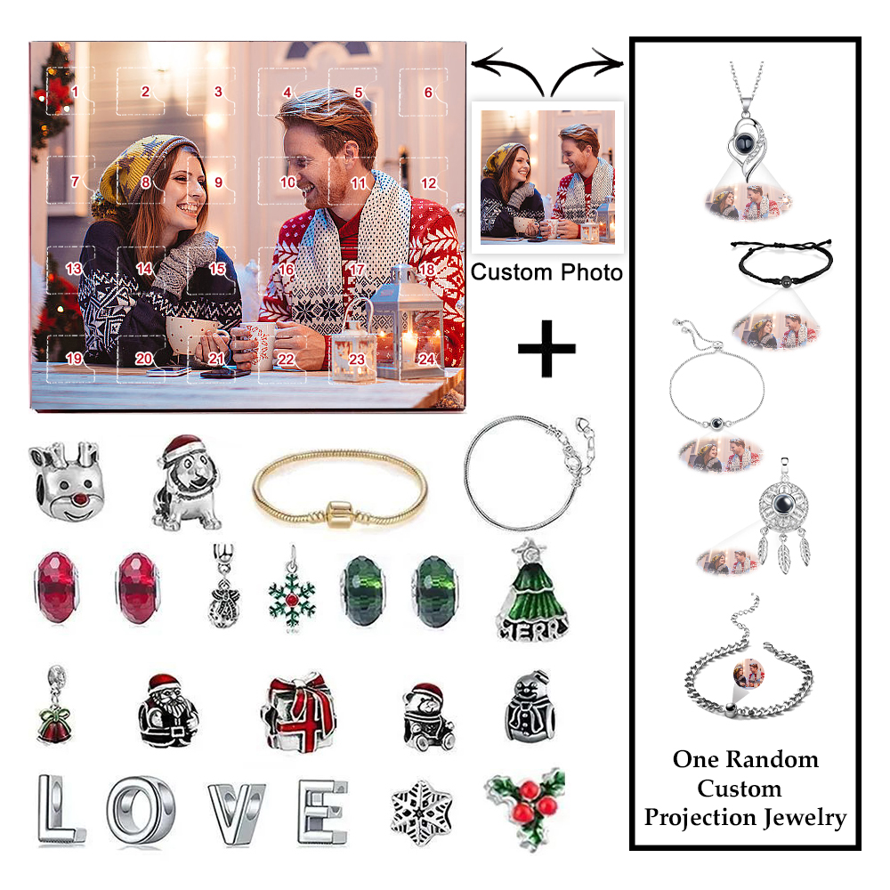 Personalized Projection Jewelry Advent Calendar Christmas Surprise Blind Box Bracelet 24 Calendar Countdown Gift Box Bracelet For Friend - soufeelau