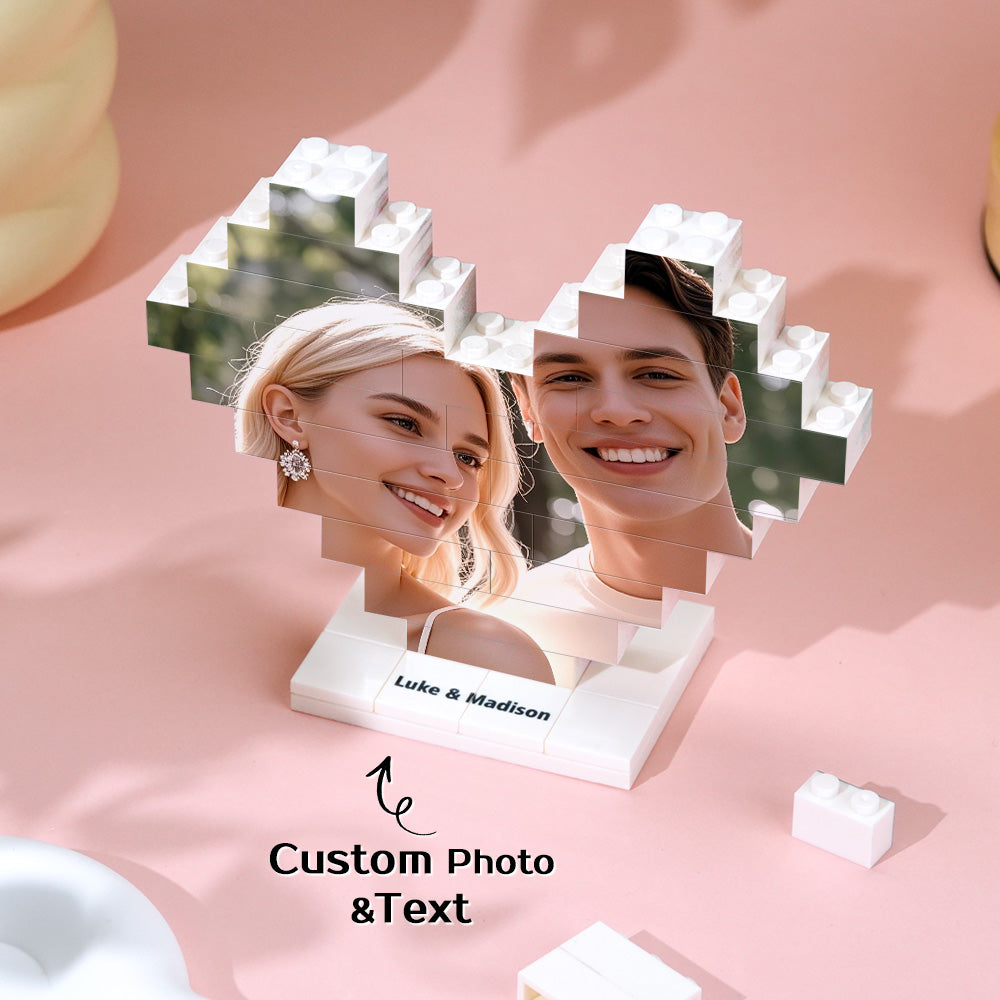 Personalized Heart Shape Photo Building Block with Stand Custom Brick Puzzle Gift for Lover - soufeelau