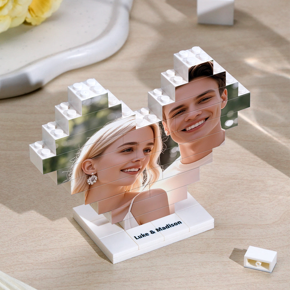 Personalized Heart Shape Photo Building Block with Stand Custom Brick Puzzle Gift for Lover - soufeelau