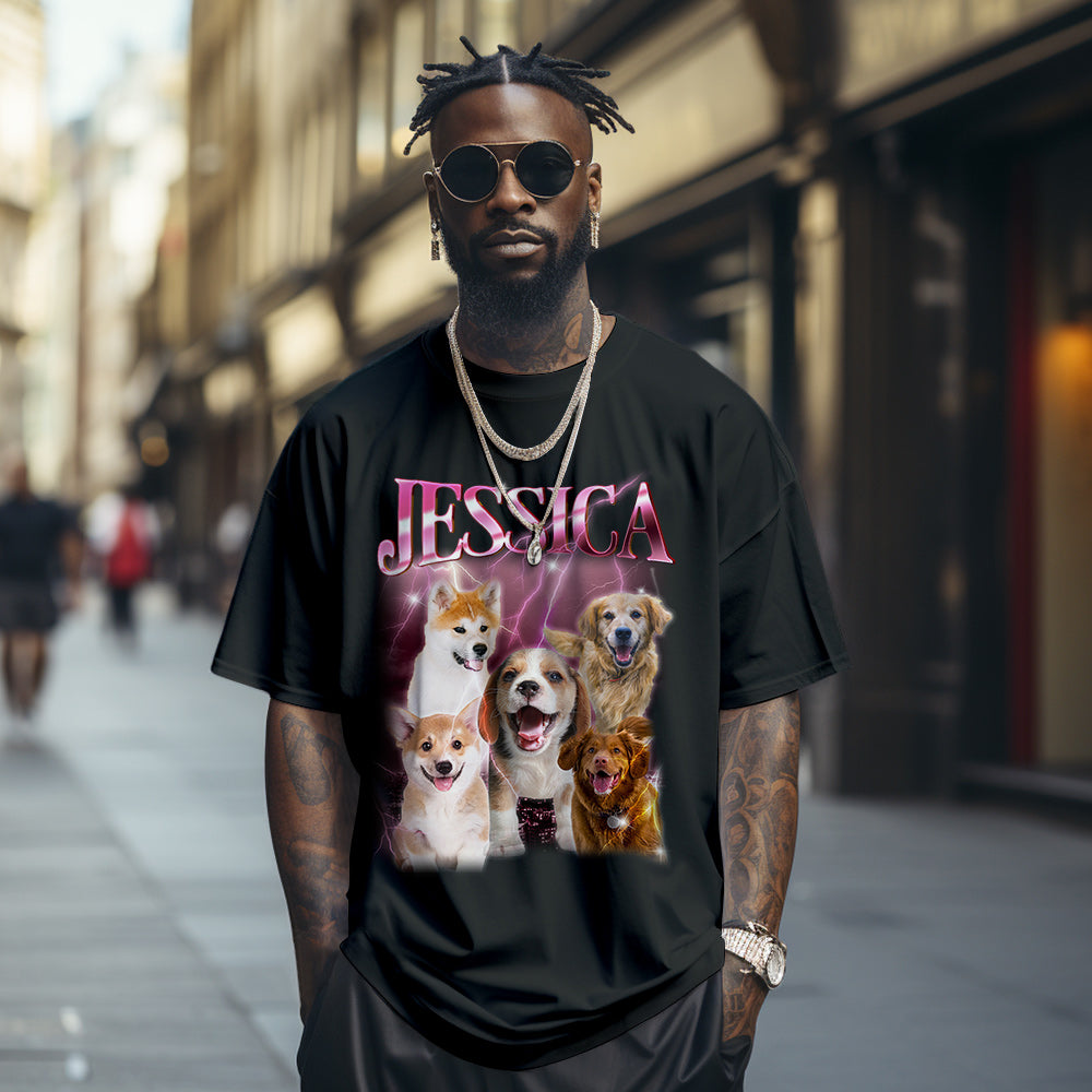 Custom Photo Vintage Tee Personalized Name T-shirt Pet Gifts Dog - soufeelau
