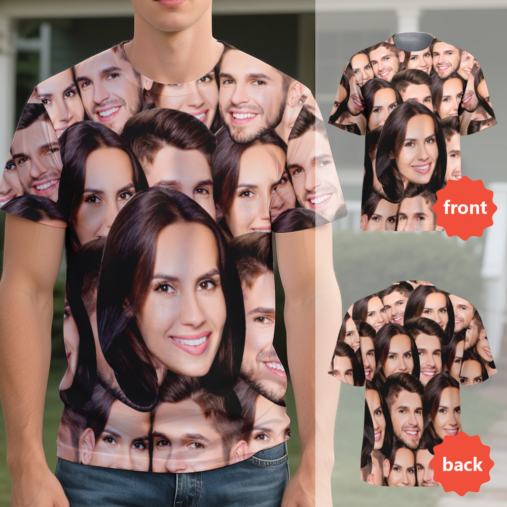 Personalized Face T Shirt for Men, Custom Family Faces Shirts, Personalized Photo Shirts for Men, Father Day Gift, All Over Faces T-Shirt - soufeelau
