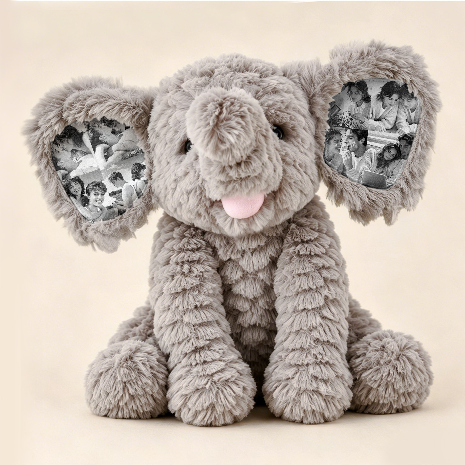 Custom Photo Elephant Plush – Personalized Ear Picture Elephant Gift for Couples Anniversary Gifts - soufeelau