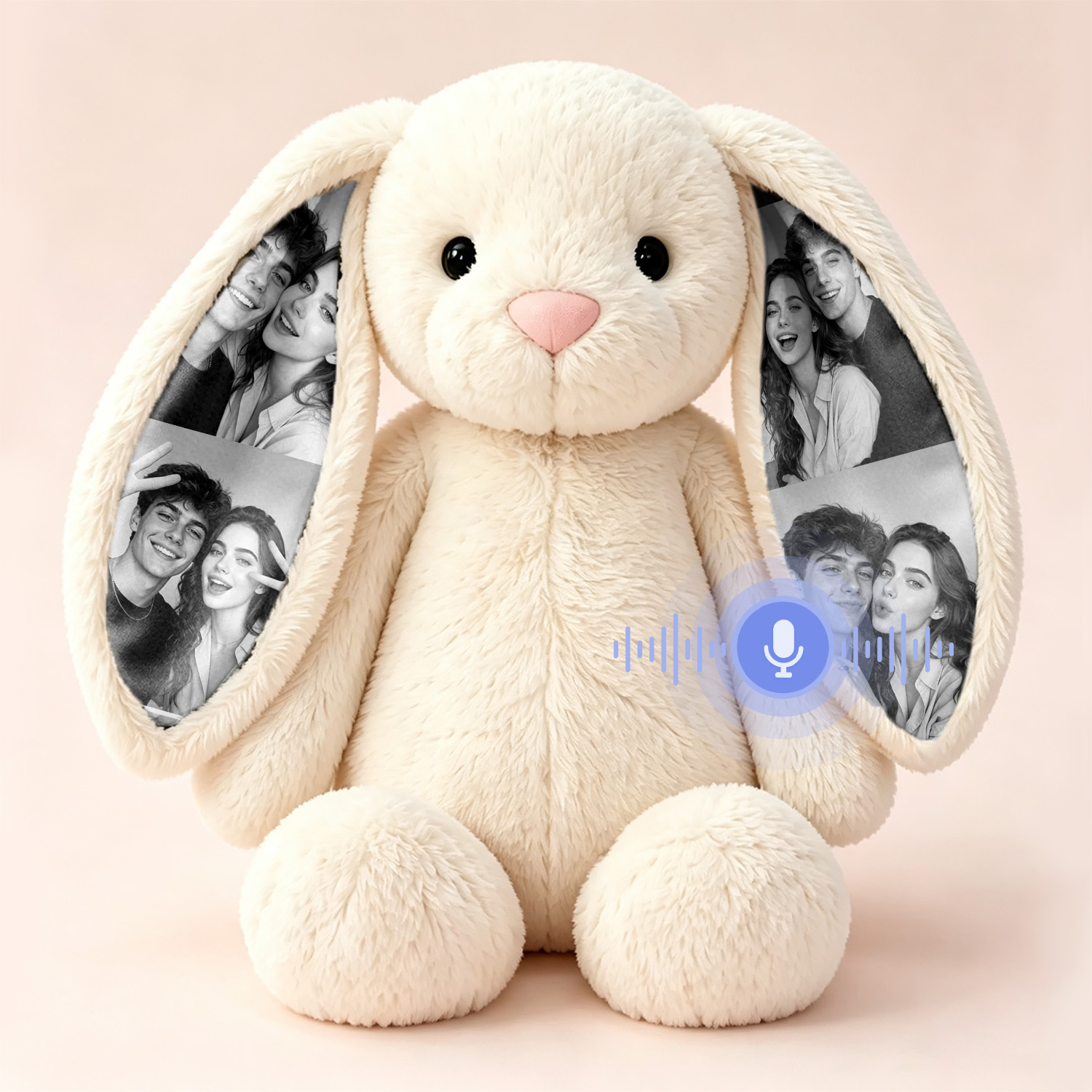 Personalized Voice Recording Bunny Plush – Custom Photo Hidden Ear Rabbit, Recordable Message Stuffed Animal, Unique Anniversary Gift for Couples - soufeelau