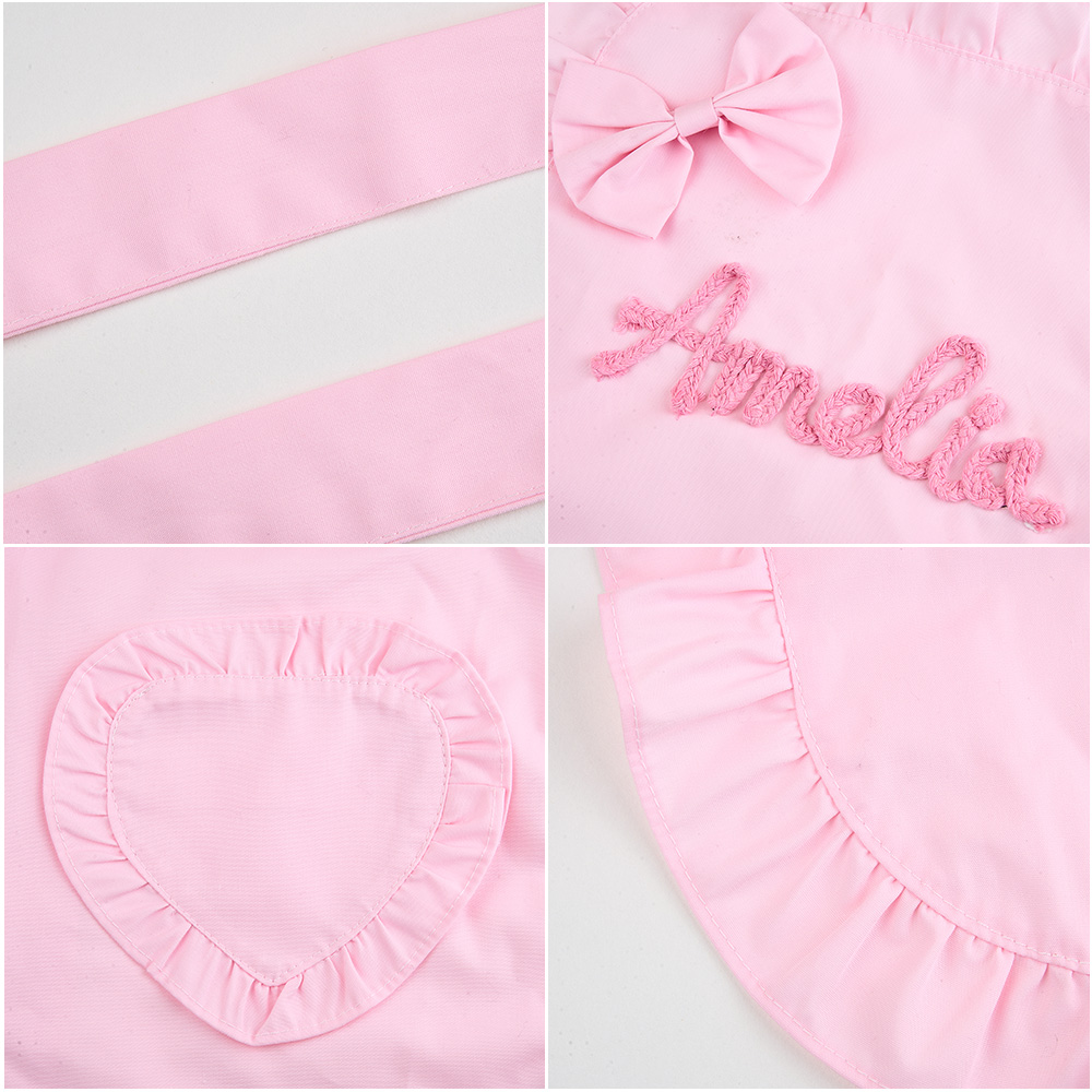 Custom Name Pink Apron Ruffled Heart Pocket Baking Lover Gift for Her