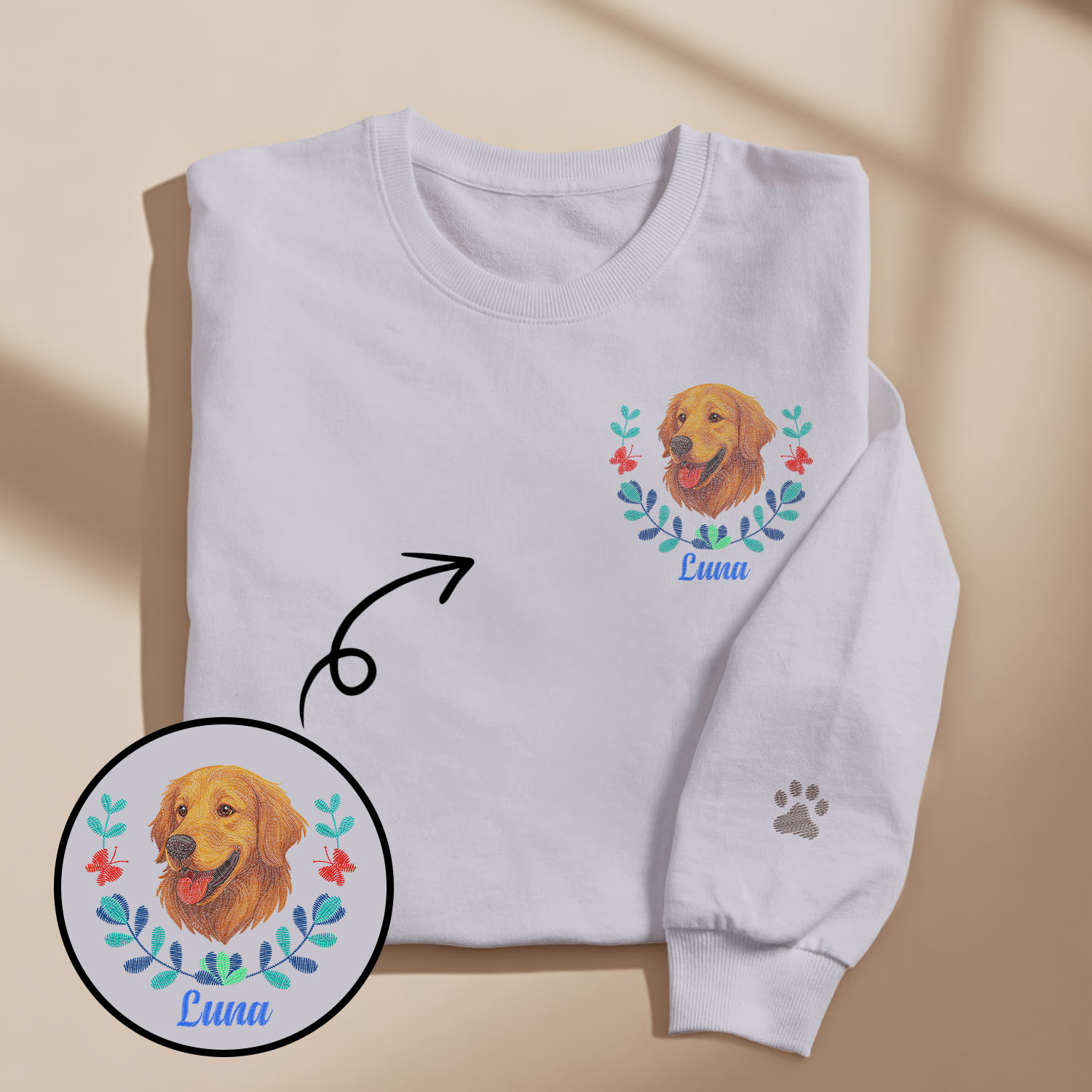 Custom Embroidered Style Pet Avatar Sweatshirt, Custom Dog Sweater, Personalized Pet Portrait Shirt - soufeelau