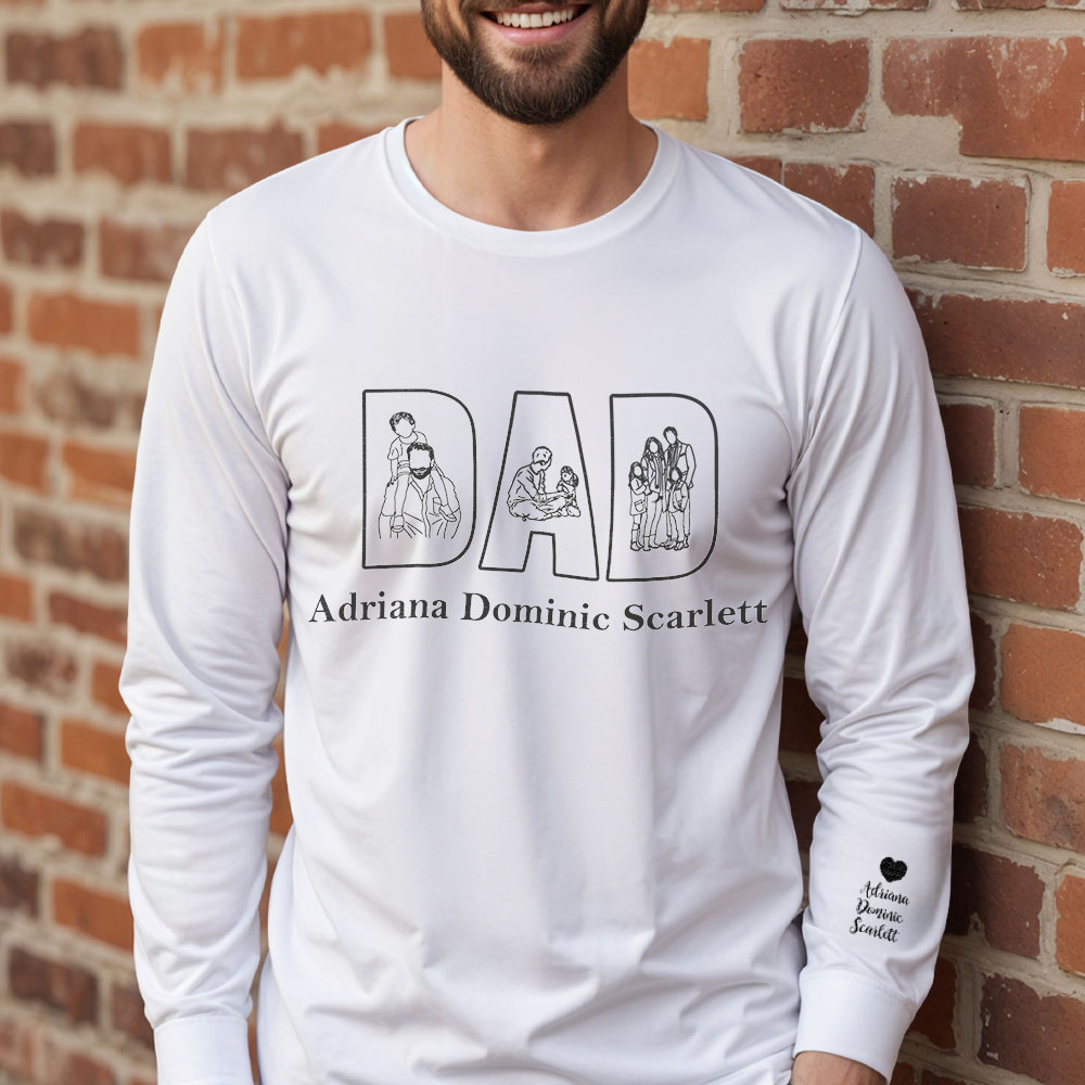 Custom Photo Sweatshirt Hand Drawn Lines Unique Gift For Dad Father's Day Gift - soufeelau