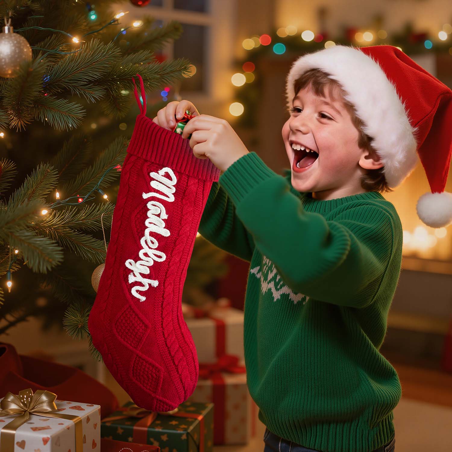 Custom Christmas Stockings Knitted Christmas Stockings with Name Christmas Family Stockings Holiday Stockings Holiday Decor - soufeelau