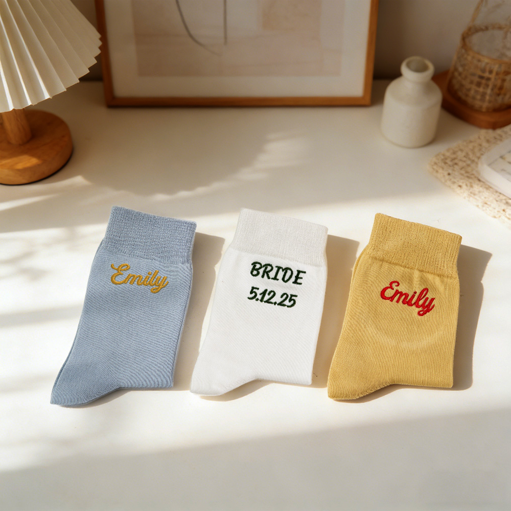Custom Name Embroidered Socks Unisex Cotton Socks with Personalized Text Bachelorette Party Gift - soufeelau