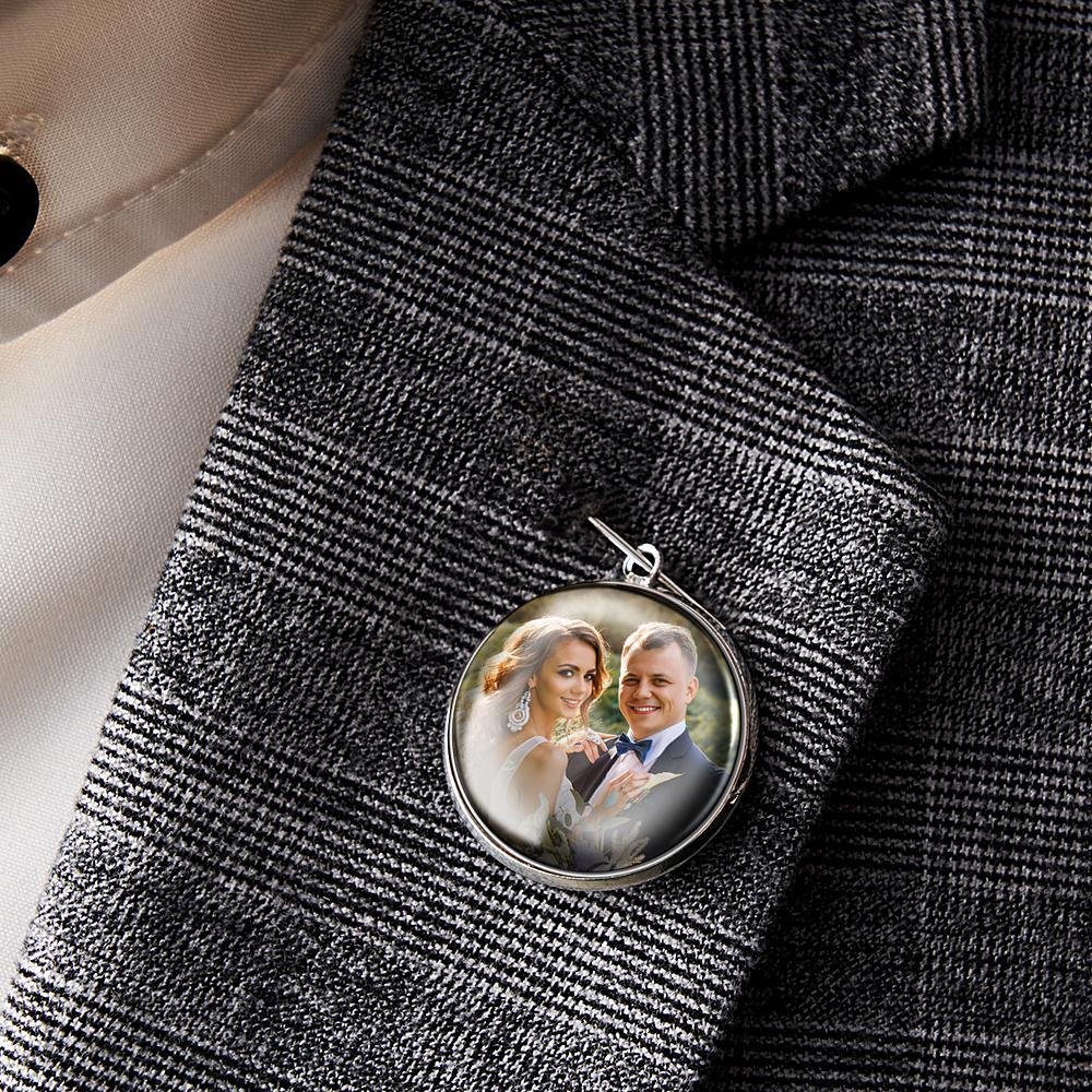 Custom Photo Lapel Pin With Text Retro Brooch Gift For Man - soufeelau