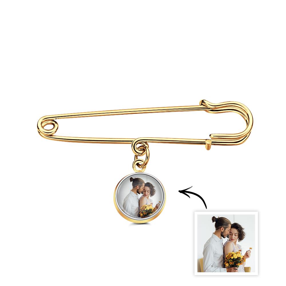 Custom Photo Lapel Pin With Circle Pendant Unique Brooch Gift For Man - soufeelau