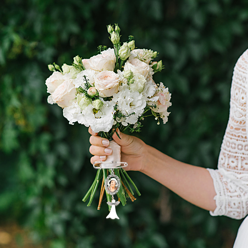 Personalized Angel Wings Pin Brooch Wedding Bouquet Photo Charm Wedding Memorial Gift for Bride - soufeelau