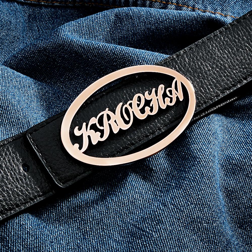 Custom Oval Frame Name Belt Buckle with Free Belt Gift For Him - soufeelau