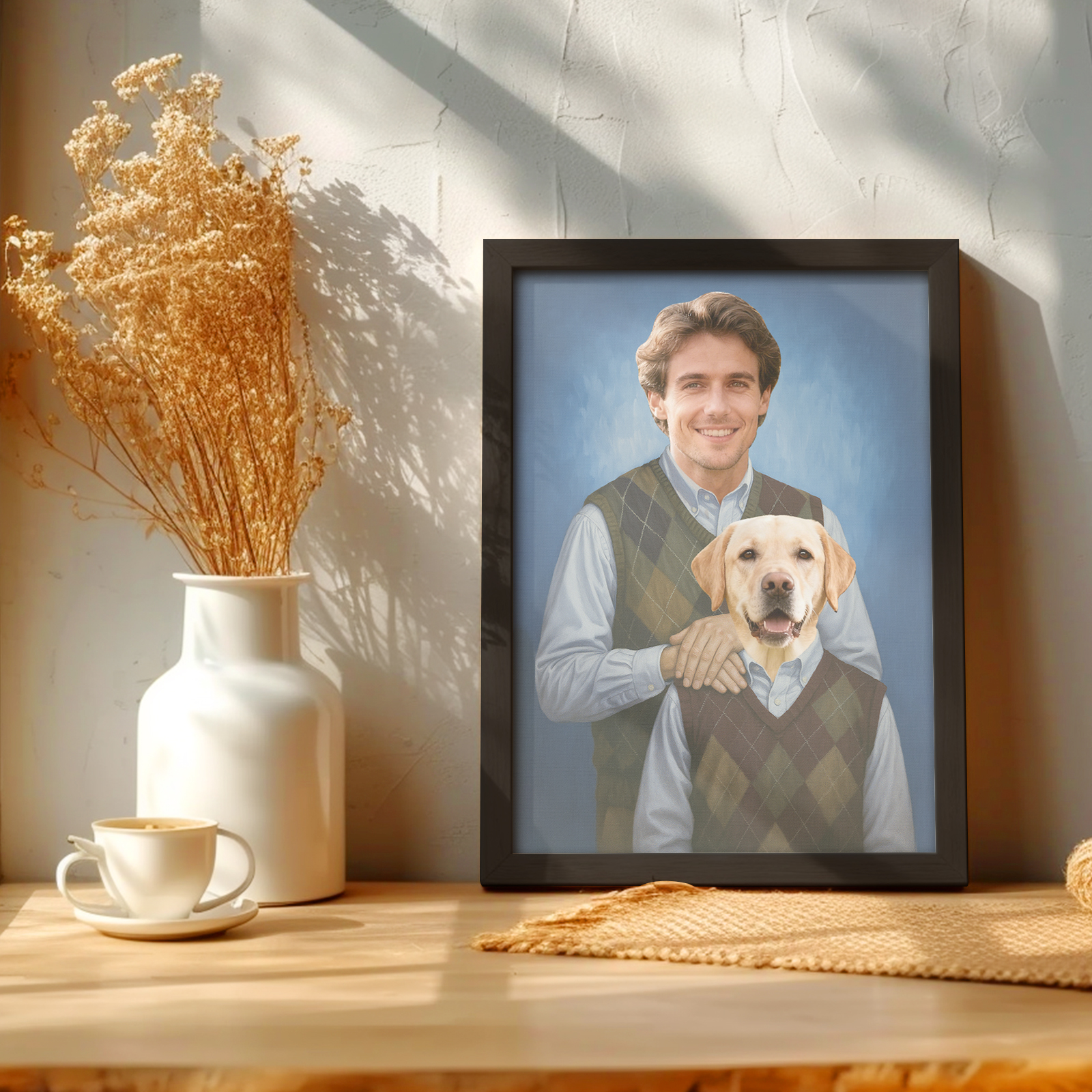 Pet Portrait, Human and pet custom portrait, Birthday Gift Idea, Funny Dog Portrait, Gift For Him, Dog Portrait, Man Cave, Gift for husband - soufeelau
