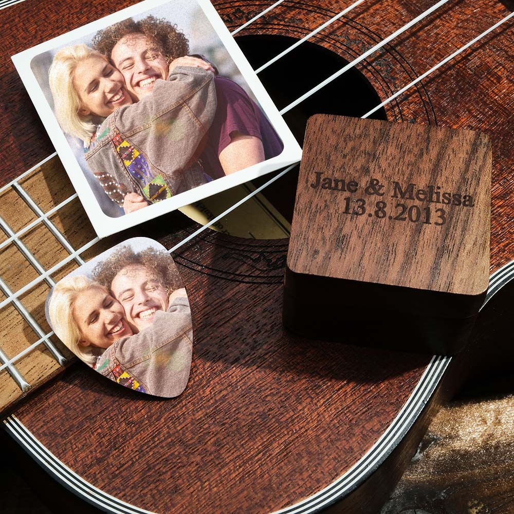 Personalized Engraved Text Guitar Box Holder Custom Name Guitar Picks Set Music Art Gift - soufeelau