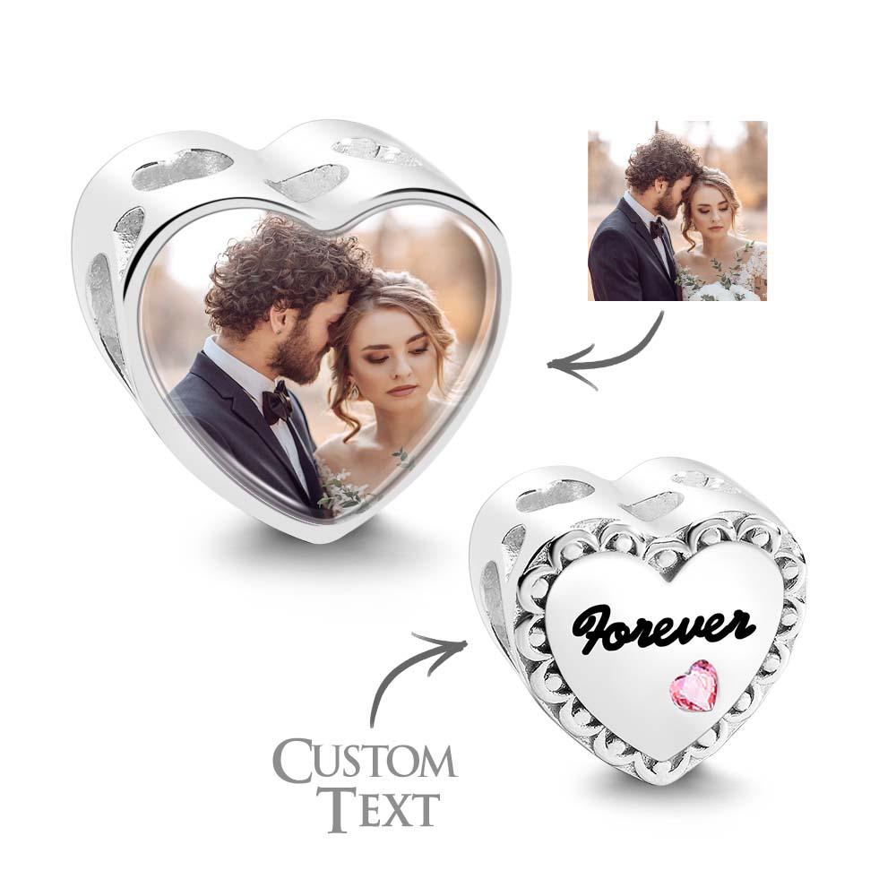 Custom Heart Photo Charm With Pink Zircon Heart Diamond Gifts For Her
