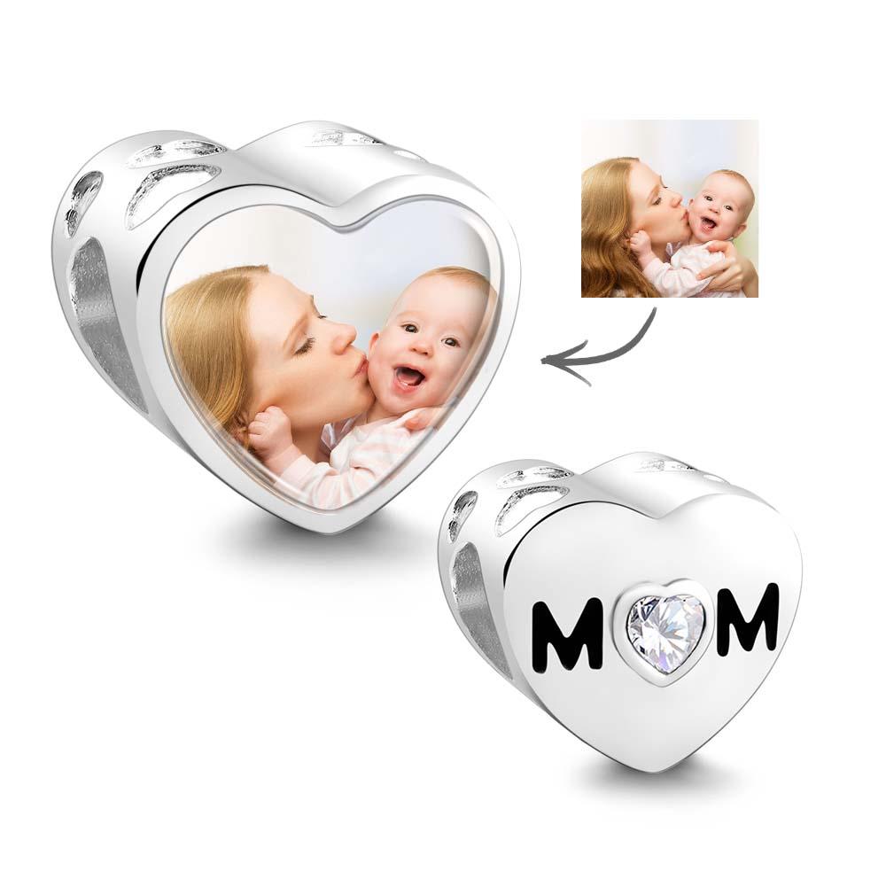 Custom Heart Photo MoM Theme Charm With White Zircon Love Heart Jewelry Mother's Day Gifts - soufeelau
