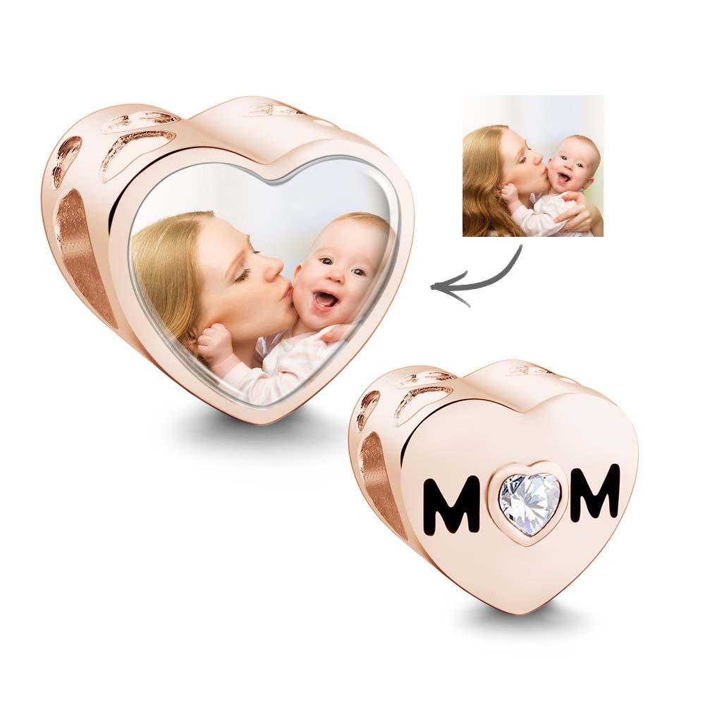 Custom Heart Photo MoM Theme Charm With White Zircon Love Heart Jewelry Mother's Day Gifts - soufeelau
