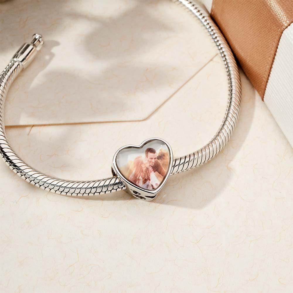 Personalized Heart-Shaped Photo Charm With Text Romantic Gifts For Her