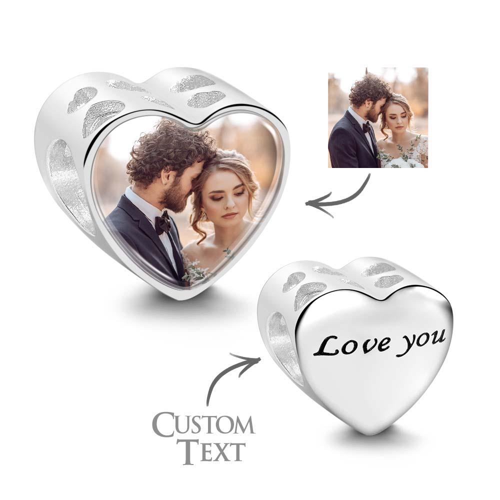 Personalized Heart-Shaped Photo Charm With Text Romantic Gifts For Her