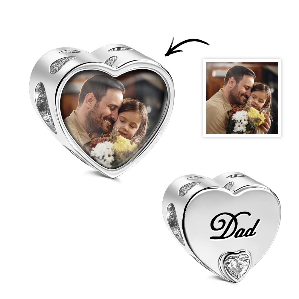 Custom Heart-Shaped Photo Charm Dad Theme White Zircon Gifts For Women - soufeelau