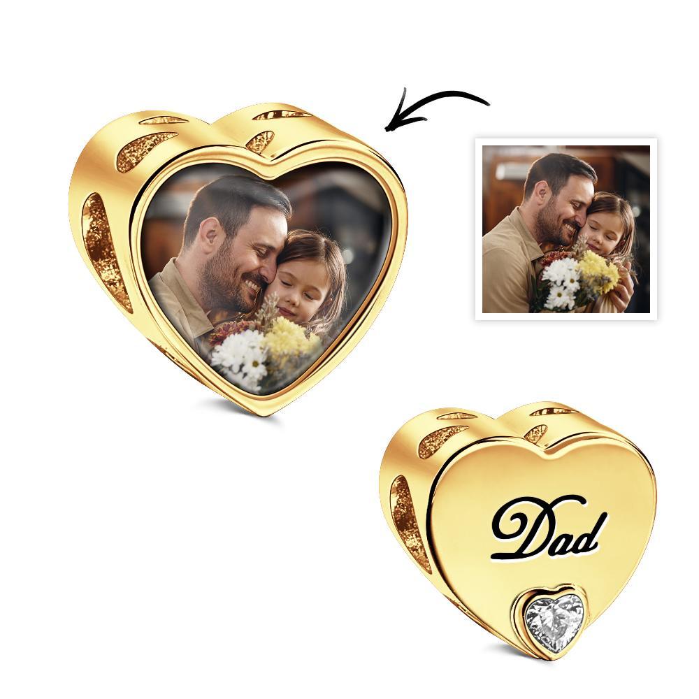 Custom Heart-Shaped Photo Charm Dad Theme White Zircon Gifts For Women - soufeelau