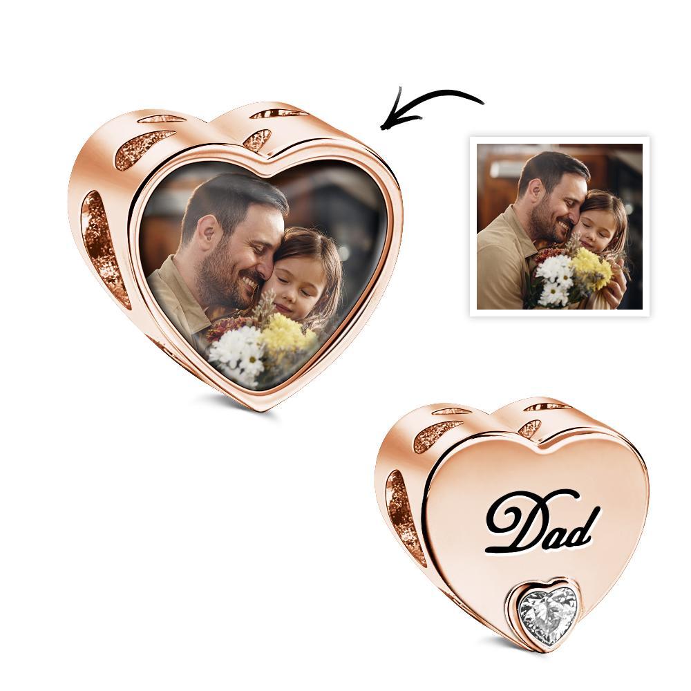 Custom Heart-Shaped Photo Charm Dad Theme White Zircon Gifts For Women - soufeelau