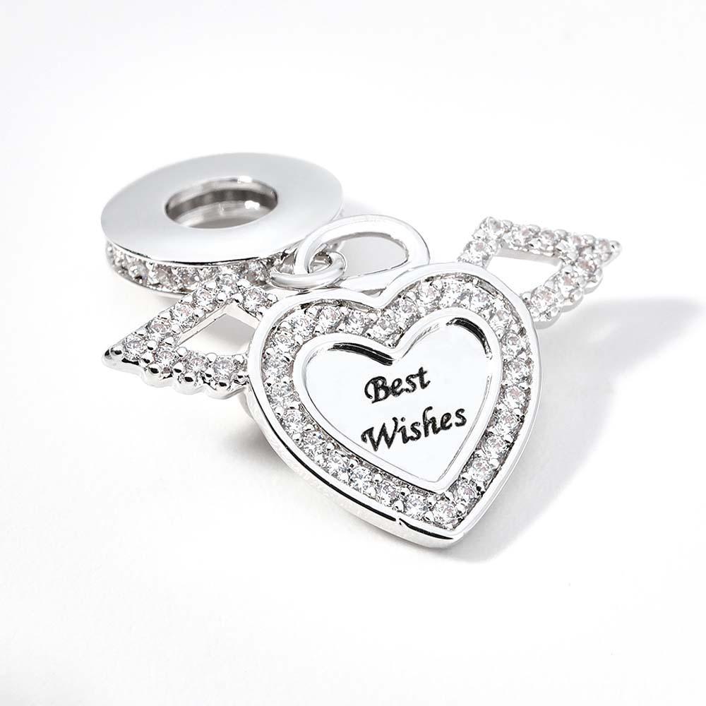 Engraved Charm Heart Shaped Wing Charms Jewelry Gift for Women Girls - soufeelau