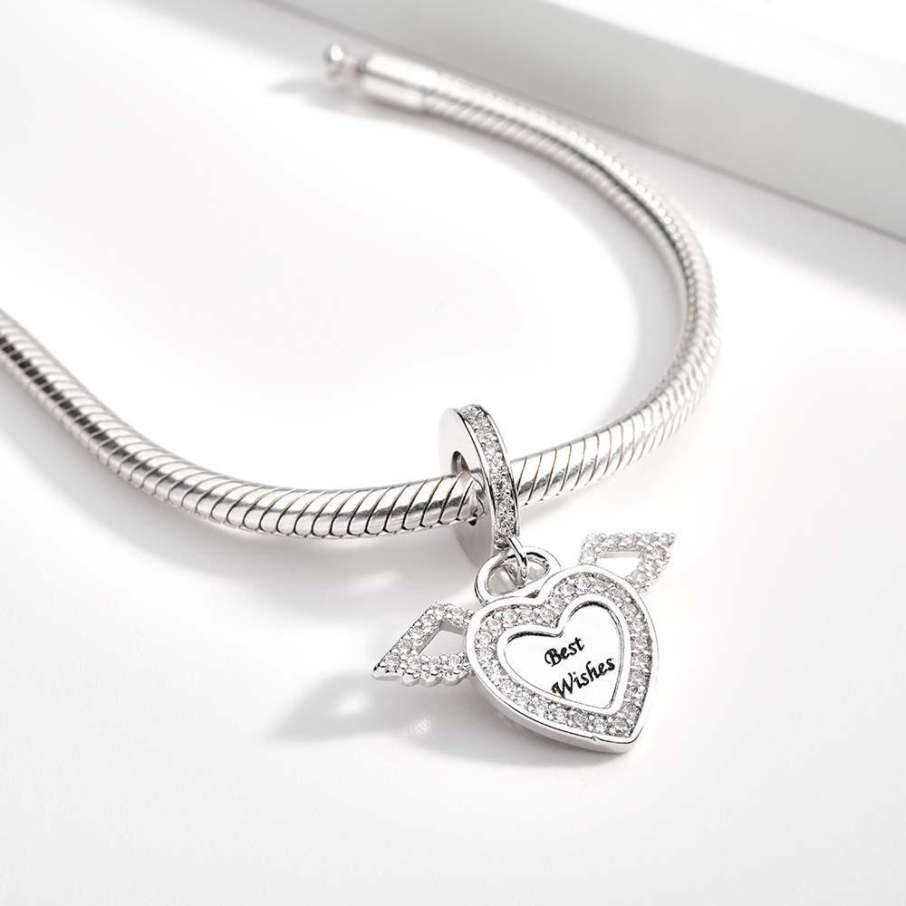 Engraved Charm Heart Shaped Wing Charms Jewelry Gift for Women Girls - soufeelau